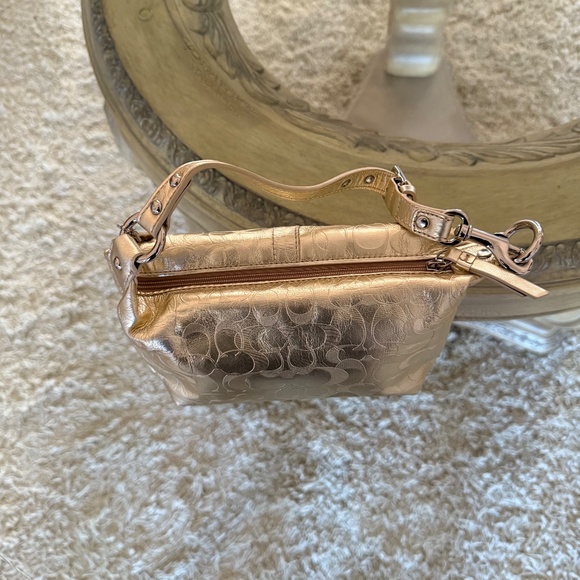 COACH Mini Top Handle Shoulder Bag Metallic Gold Embossed Signature C Leather - Picture 7 of 11